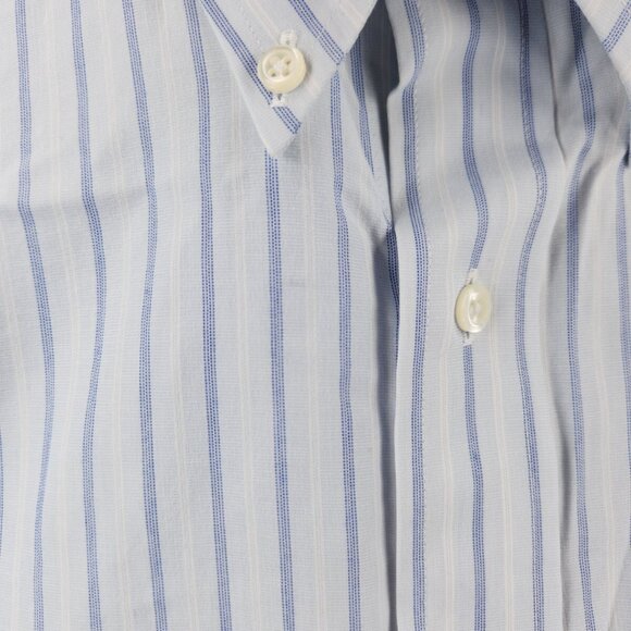 Brooks Brothers 17.5 Blue Striped Short Sleeve Button Up Shirt Traditional Fit - Picture 12 of 13